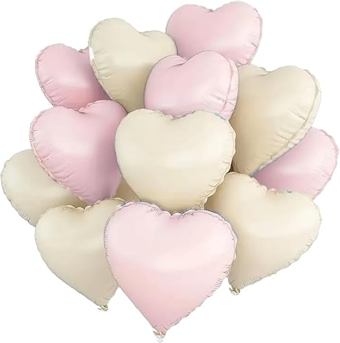 Folienballon in Herzform, Rosa, cremefarben, 33 cm, 12 Stück von Zebra Balloons
