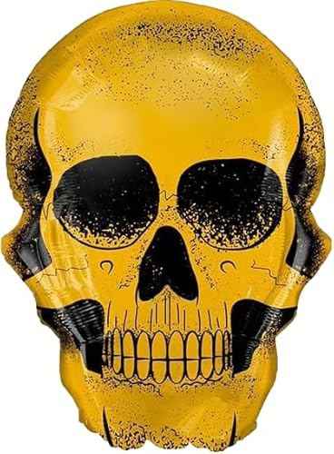 Folienballon mit Totenkopfgesicht, 65 cm, goldfarben, 2 Stück von Zebra Balloons