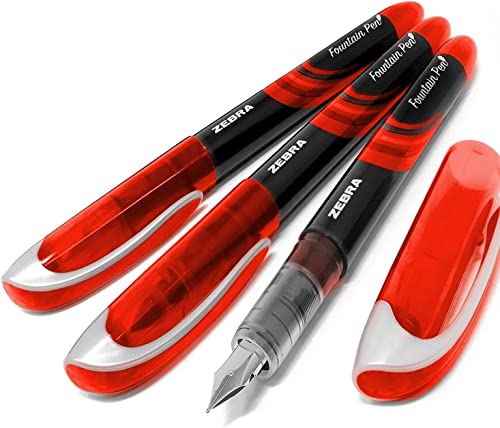 Zebra Fountain Pen Einweg-Füllfederhalter, rote Tinte, 3 Stück von Zebra Pen