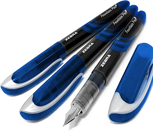 Zebra Fuente Einweg-Füllfederhalter, blaue Tinte, 3 Stück von ‎Zebra Pen
