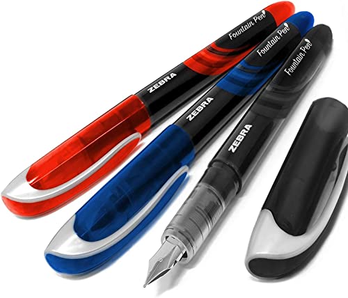 Zebra Fuente Einweg-Füllfederhalter, farbige Tinte, Schwarz, Blau und Rot von Zebra Pen