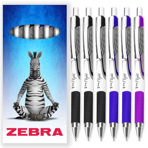Zebra Classic Z-Grip Flight Kugelschreiber, 1,2 mm, Schwarz, Blau und Violett, 6 Stück, in Geschenkbox aus Karton von Zebra Pen