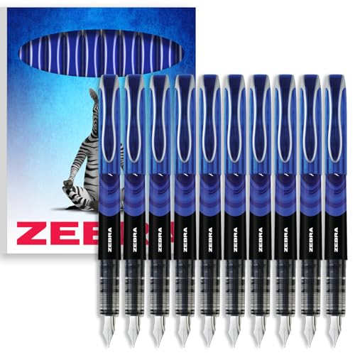 Zebra Fuente Einweg-Füllfederhalter, 1,0 mm feine Feder, 0,6 mm Strichbreite, blaue Tinte, 10 Stück von Zebra Pen