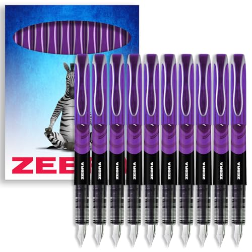 Zebra Fuente Einweg-Füllfederhalter, 1,0 mm feine Feder, 0,6 mm Strichbreite, violette Tinte, 10 Stück von Zebra Pen