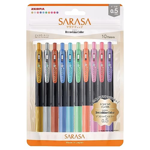 Zebra Gel-Kugelschreiber Sarasa Clip, 0,5 mm, Deco Shine, 10 Farben, Set N JJ15-10C-SH-N von Zebra Pen