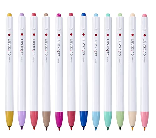 Zebra Pen CLiCKART Filzstifte, einziehbar, 2,0 mm, sortiert, helle Töne, Box mit 12 Stiften von Zebra Pen