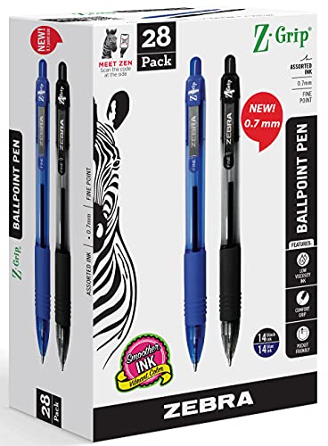 Zebra Pen Kugelschreiber – Großpackung mit 28 einziehbaren Z-Grip 0,7 mm, 14 schwarzen und 14 blauen Stiften von Zebra Pen