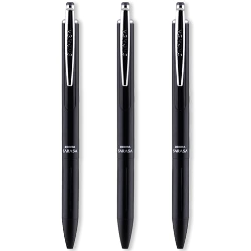 Zebra Sarasa Grand Gel-Kugelschreiber, mittlere 0,7 mm Spitze, schwarzer Schaft, silberfarbener Taschenclip, blaue Tinte, 3 Stück von Zebra Pen