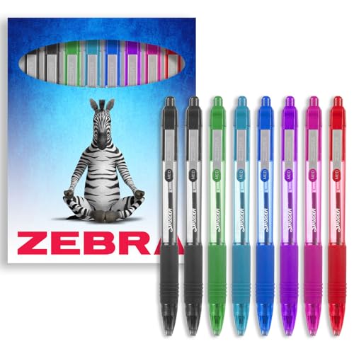 Zebra Z-Grip Kugelschreiber, einziehbar, 1,0 mm Spitze, Schwarz, Grün, Hellblau, Blau, Violett, Rosa und Rot, 8 Stück, ‎ZGRIPSMOOTH-VRS-8, mehrfarbig von Zebra Pen