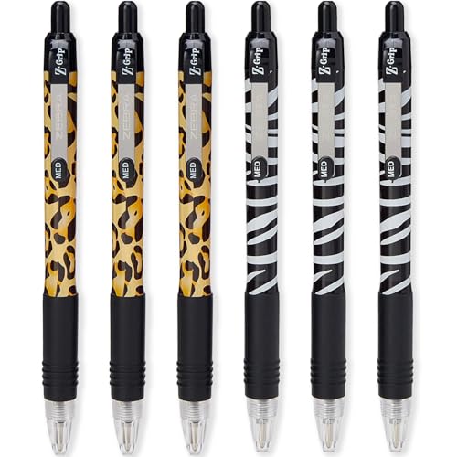 Zebra Z-Grip Pen Funky Kugelschreiber mit Tiermuster, Zebra- und Geparden-Druck, schwarze Tinte, 6 Stück von Zebra Pen