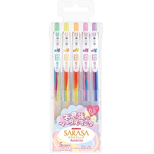 Zebra JJ75-5C-MB Sarasa Clip Gel-Kugelschreiber, Marmorfarbe, 0,5, 5 Farben von Zebra Technologies