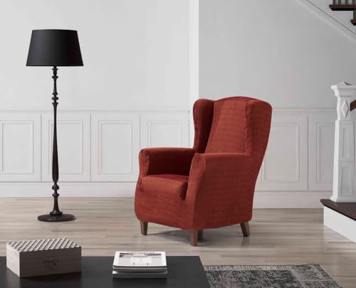 Zebra Textil Estoralis | Vega Ohrensesselbezug im modernen Design | Elastischer Jacquardstoff | Orange | Für Ohrensessel von 70 bis 110 cm. | Sesselschutz | Anpassbar an alle Arten von Sesseln von Zebra Technologies