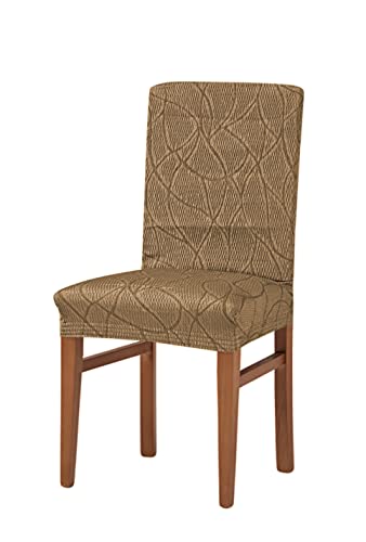 Estoralis | ALEXIA | Stuhlbezug im modernen Design | Elastischer Jacquardstoff | Beige | Für Stuhl mit Rückenlehne Größe 45x45 cm. 50 cm hohe Rückenlehne | Stuhlschutz | Anpassbar an alle Stuhltypen von Zebra Technologies