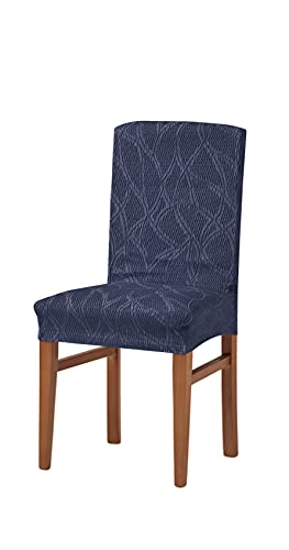 Estoralis | ALEXIA | Stuhlbezug im modernen Design | Elastischer Jacquardstoff | Blau | Für Stuhl mit Rückenlehne Größe 45x45 cm. 50 cm hohe Rückenlehne | Stuhlschutz | Anpassbar an alle Stuhltypen von Zebra Textil