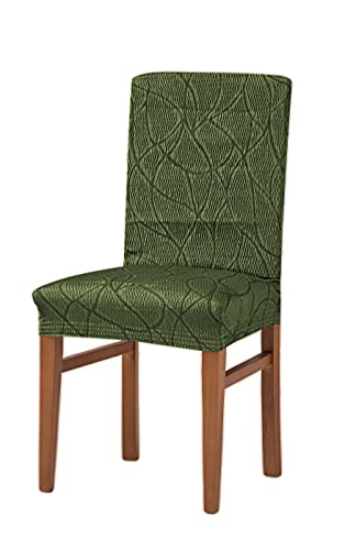 Estoralis | ALEXIA | Stuhlbezug im modernen Design | Elastischer Jacquardstoff | Grün | Für Stuhl mit Rückenlehne Größe 45x45 cm. 50 cm hohe Rückenlehne | Stuhlschutz | Anpassbar an alle Stuhltypen von Zebra Textil