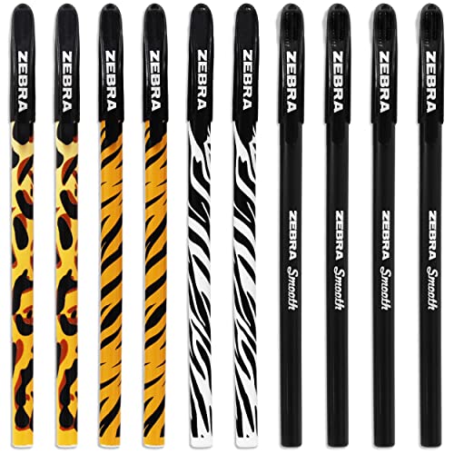 Zebra Doodler'z Kugelschreiber, 1,0 mm, Tierdruck, schwarze Fassung, 10 Stück von Zebra Textil