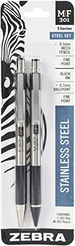 Zebra M/F301 Kugelschreiber und Bleistift-Set, feine Spitze, 0,5 mm, schwarzer Schaft von Zebra Textil