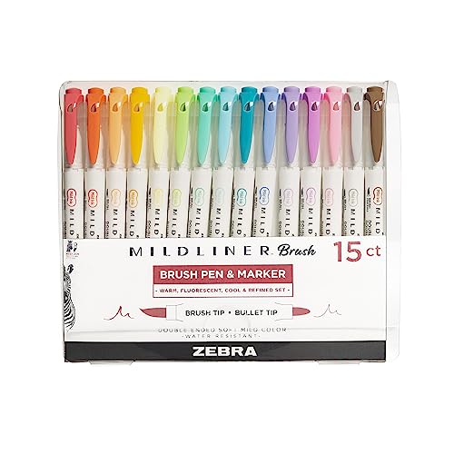 Zebra Pen Mildliner Doppelter Ended Meißelspitze Stift & Marker mit feiner Spitze 15 pk - sortierte Farben von Zebra Pen