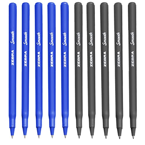Zebra Smooth Stick Kugelschreiber, 0,7 mm Spitze, Schwarz und Blau, 10 Stück von Zebra Textil