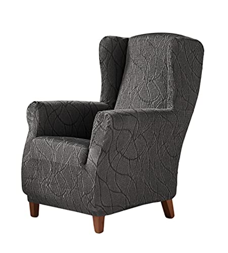 Zebra Textil Estoralis | Alexia | Ohrensesselbezug im modernen Design | Elastischer Jacquardstoff | Grau | Für Ohrensessel von 70 bis 110 cm. | Sesselschutz | Anpassbar an alle Arten von Sesseln von Zebra Textil