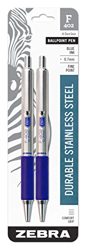 Zebra F-402 Kugelschreiber, Edelstahl, einziehbar, feine Spitze, 0,7 mm, blaue Tinte, 2 Stück Zebra F-402 Kugelschreiber, Edelstahl, einziehbar, feine Spitze, 0,7 mm, blaue Tinte, 2 Stück von Zebra Technologies