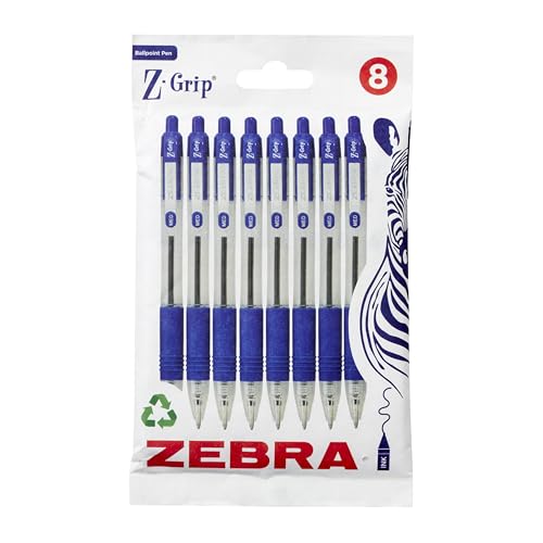 Zebra Pen Z Grip Kugelschreiber mit Taschenclip, 8 Stück, einziehbare blaue Tinte, zuverlässiger blauer Kugelschreiber, Multipack für den täglichen Gebrauch, 8 Stück von Zebra Pen