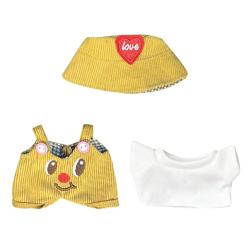 Kleidung für Labubu Puppe, 17cm Bekleidung für Labubu Plüsch, Süße Puppenkleidung Zubehör für Labubu, Puppenkleidung Set mit Overall und Mütze für Jungen Mädchen Geschenke (Gelb) von Zecnaud