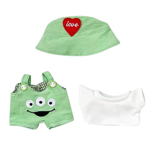 Kleidung für Labubu Puppe, 17cm Bekleidung für Labubu Plüsch, Süße Puppenkleidung Zubehör für Labubu, Puppenkleidung Set mit Overall und Mütze für Jungen Mädchen Geschenke (Grün) von Zecnaud
