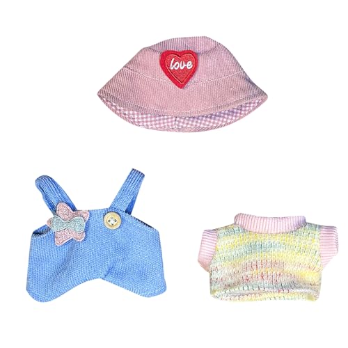 Kleidung für Labubu Puppe, 17cm Bekleidung für Labubu Plüsch, Süße Puppenkleidung Zubehör für Labubu, Puppenkleidung Set mit Overall und Mütze für Jungen Mädchen Geschenke (Rosa) von Zecnaud