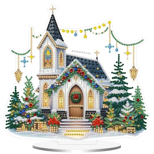 Zecnaud Diamond Painting Weihnachten Aufsteller, Tischdeko Weihnachten Neu, 5D DIY Diamant Painting Weihnachten,Stehend Kathedrale Diamond Painting, für Weihanchtsdeko Party innen (A) von Zecnaud