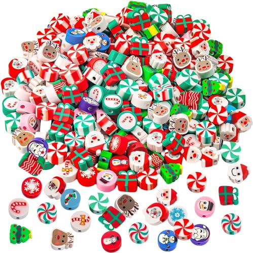 Perlen Weihnachten, 200 Stück Weihnachtsperlen Polymer Clay Perlen Weihnachts Tonperlen Wird Zur Herstellung Von Armbändern Halsketten DIY-Geschenke für Familie Freunde und Kinder von Zecouk