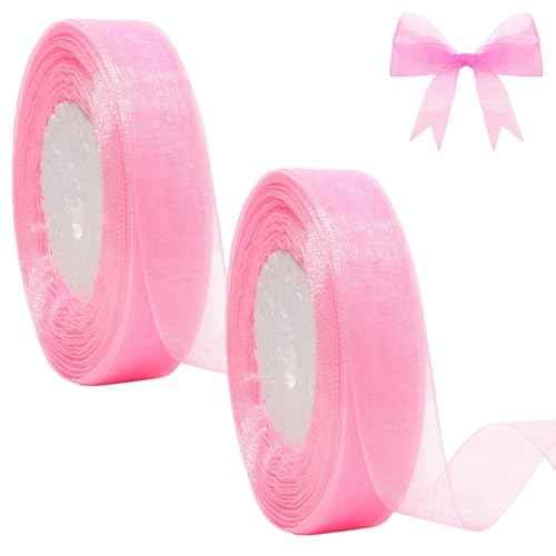 Rosa Bänder zum Verpacken von Geschenken, 2 Rollen rosa Band dicke Organzabänder zum Basteln von Geschenkverpackungen, Blumenstrauß, Schleife, Weihnachtsbaum, Kuchendekoration (2,5 cm breit, 45,7 m Rosa Bänder zum Verpacken von Geschenken, 2 Rollen rosa Band dicke Organzabänder zum Basteln von Geschenkverpackungen, Blumenstrauß, Schleife, Weihnachtsbaum, Kuchendekoration (2,5 cm breit, 45,7 m von Zeevill