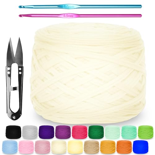 Zefphxs 290g T-Shirt Garn, Bändchengarn Polyester Rope zum Häkeln, T Shirt Garn, Textilgarn zum häkeln für körbe Teppiche, Heimdekoration, DIY-Kunsthandwerk (Beige) von Zefphxs
