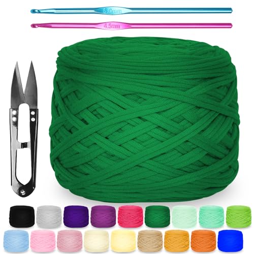 Zefphxs 290g T-Shirt Garn, Bändchengarn Polyester Rope zum Häkeln, T Shirt Garn, Textilgarn zum häkeln für körbe Teppiche, Heimdekoration, DIY-Kunsthandwerk (Grün) von Zefphxs