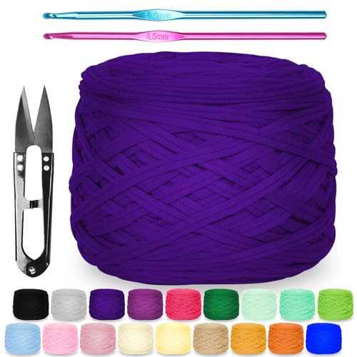 Zefphxs 290g T-Shirt Garn, Bändchengarn Polyester Rope zum Häkeln, T Shirt Garn, Textilgarn zum häkeln für körbe Teppiche, Heimdekoration, DIY-Kunsthandwerk (Lila) von Zefphxs
