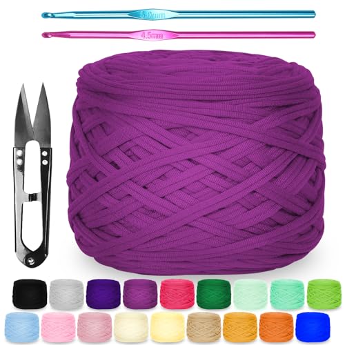 Zefphxs 290g T-Shirt Garn, Bändchengarn Polyester Rope zum Häkeln, T Shirt Garn, Textilgarn zum häkeln für körbe Teppiche, Heimdekoration, DIY-Kunsthandwerk (Rosa lila) von Zefphxs