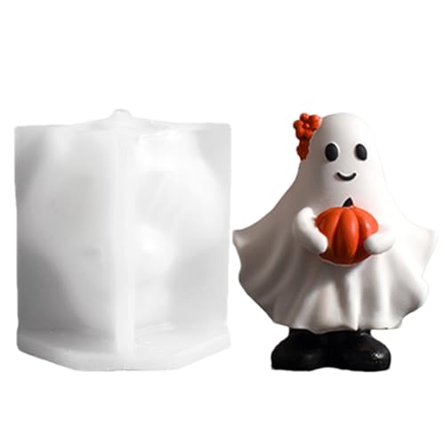 Ghost Kürbiskerzenform, Halloween 3D Geisters Kürbis Silikonform, Halloween Seifenformen Epoxidharz Geist Kerzenform, Antihaft Bastelbedarf, Partyzubehör Erwachsene & Anfänger von Zegaqae