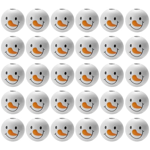 Schneemanns Holzperlen, Weihnachtsdruck Runde Holzperlen, 20mm Gesicht Holzperlens, Weihnachtsperlen Rustikale Bauernhausperlen Deko Perlen Girlande DIYs Zum Basteln Party Dekors von Zegaqae