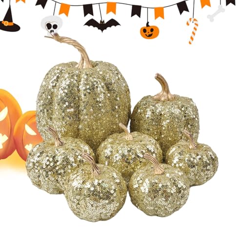 Zegaqae Kürbis Deko,Herbstdeko Kürbisfiguren | Glitzerndes Festliches Deko Ornament 7 Stück als Figur für Flur, Feiertagsfeste, Zuhause, Party, Schreibtisch, Schlafzimmer und Tisch von Zegaqae