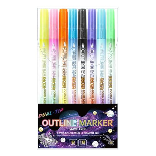 Zegaqae Outline Marker Stifte Doppelkopf Design, 8er Set Malstifte Zeichenmarker, Zeichenmarker Kunstzubehör Für Schule Aktivitäten Notizen Beschriftung Grußkarten Zegaqae Outline Marker Stifte Doppelkopf Design, 8er Set Malstifte Zeichenmarker, Zeichenmarker Kunstzubehör Für Schule Aktivitäten Notizen Beschriftung Grußkarten von Zegaqae