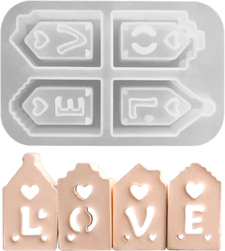 Valentinstag Silikonformen Gießformen Häuser, 4PCS Silikonform Haus Silikonform Kerzenhalter Weihnachten Gießformen Silikon Gießform Haus Gips Zum Gießen Giessformen (LOVE) von Zehaokay