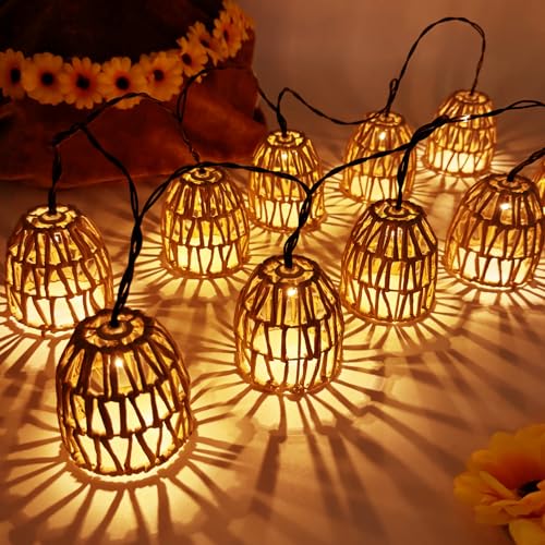 10 Stück LED Solar Lichterkette Aussen,LED Solar Rattankugel Lampion Lichterkette,Lampions Led Lichterkette Solar Außen Wetterfest,Kugel Gartenleuchten für Außen Balkon Garten Outdoor von ZeiLaBang Kakadi