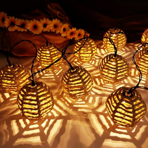 10 Stück LED Solar Lichterkette Aussen,LED Solar Rattankugel Lampion Lichterkette,Lampions Led Lichterkette Solar Außen Wetterfest,Kugel Gartenleuchten für Außen Balkon Garten Outdoor von ZeiLaBang Kakadi