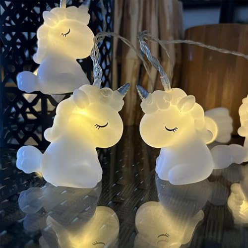 Einhorn Lichterkette,Lichterkette Kinderzimmer,Led Lichterkette Batteriebetrieben,LED Lichterkette Einhorn Design,Lichterkette Innen Außen für Garten Hochzeits Zimmer Deko von ZeiLaBang Kakadi