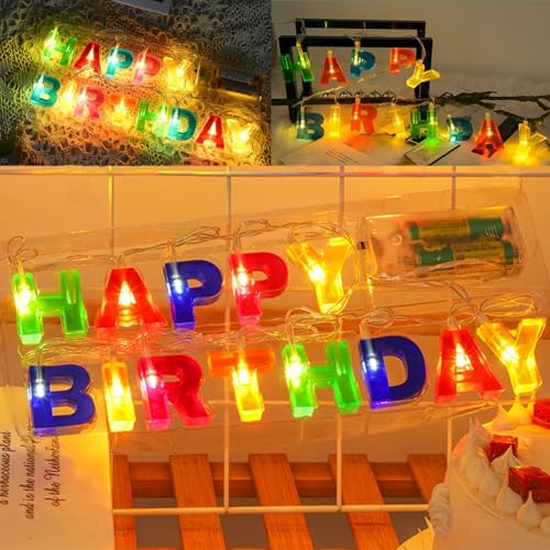 Happy Birthday Lights Lichterkette mit 13 LEDs,Geburtstagslichterkette Batteriebetrieben,Happy Birthday LDE Partydekoration für den Innenbereich, Weihnachten, Geburtstag, Party, mehrfarbig Happy Birthday Lights Lichterkette mit 13 LEDs,Geburtstagslichterkette Batteriebetrieben,Happy Birthday LDE Partydekoration für den Innenbereich, Weihnachten, Geburtstag, Party, mehrfarbig von ZeiLaBang Kakadi