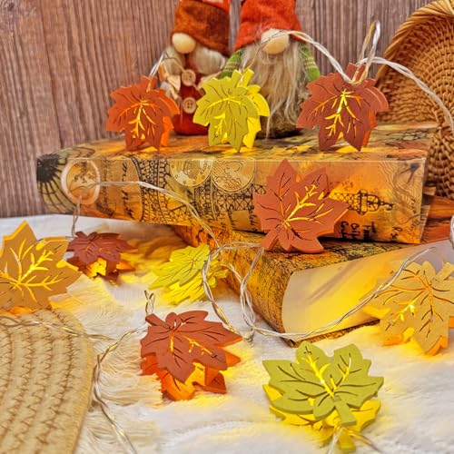 Herbstdeko Ahornblatt Lichterkette Innen aus Holz,1.5M 10LEDHerbst Tisch Ausgehöhlte Licht,Outdoorlichterkette Batterie,für Thanksgiving- und Halloween-Dekoration im Innen- und Außenbereich von ZeiLaBang Kakadi