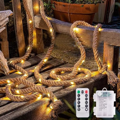 LED Hanfseil Lichterkette,2M 30LED Batteriebetrieben,8 Modi Seil Lichterkette Innenbereich von mit Fernbedienung, Hanfseil Lichterkette Seil Licht für Weihnachten, Party, Hochzeit, Garten Deko LED Hanfseil Lichterkette,2M 30LED Batteriebetrieben,8 Modi Seil Lichterkette Innenbereich von mit Fernbedienung, Hanfseil Lichterkette Seil Licht für Weihnachten, Party, Hochzeit, Garten Deko von ZeiLaBang Kakadi