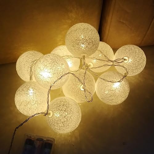 LED Lichterkette Baumwollkugeln,1.5M 10LED Baumwollkugeln Lichterkette,Batteriebetrieben,Cotton Ball Lichterketten für Weihnachten Hochzeit Kinderzimmer Party Deko (Weiß, 1.5M 10LED) von ZeiLaBang Kakadi