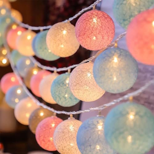 LED Lichterkette Baumwollkugeln,3M 20LED Baumwollkugeln Lichterkette,Batteriebetrieben,Cotton Ball Lichterketten für Weihnachten Hochzeit Kinderzimmer Party Deko (Farbig, 3M 20LED) von ZeiLaBang Kakadi