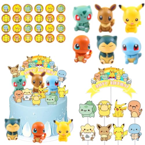 Tortendekoration Cake Topper Set,Happy Birthday Kuchen Deko,Cartoon Anime Figuren Geburtstag Tortendeko,Kuchen Figuren Set für Junge Mädchen Cupcake Dekorationen Spielzeug von ZeiLaBang Kakadi